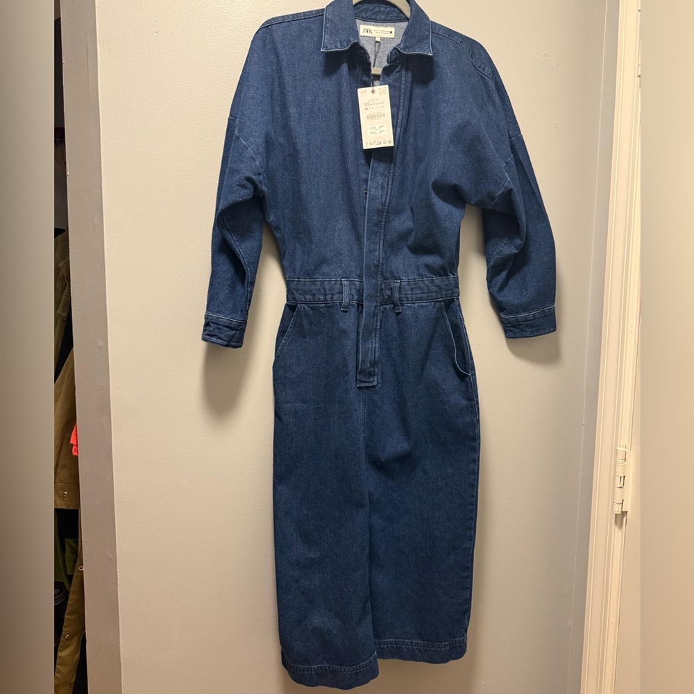 NWT ZARA Denim Long Sleeve Midi Dress - Picture 4 of 7